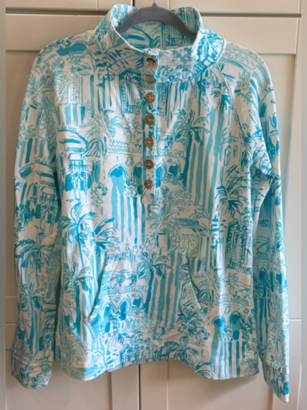 LILLY PULITZER LARGE LA VIA LOCA CAPTAIN PULLOVER SWEATSHIRT GREAT PRE-OWN! - Picture 1 of 3